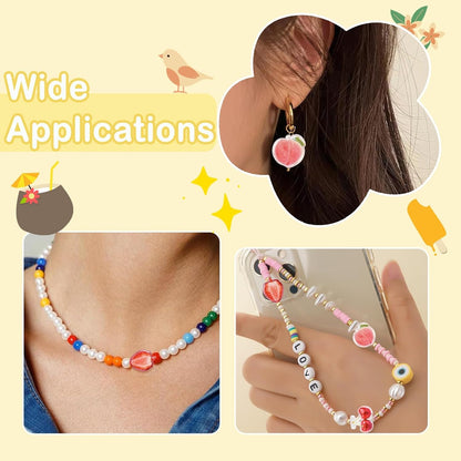 Stiesy Red Fruit Beads 30Pcs, 3 Styles Strawberry Cherry Peach Shape Transparent Acrylic DIY Craft Beads Bulk for Summer Theme Jewelry Making Keychain Craft Supplies