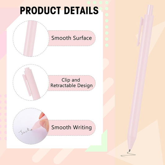 50 Pcs Cute Pens Retractable 1.0mm, Pale Pink Black Ink