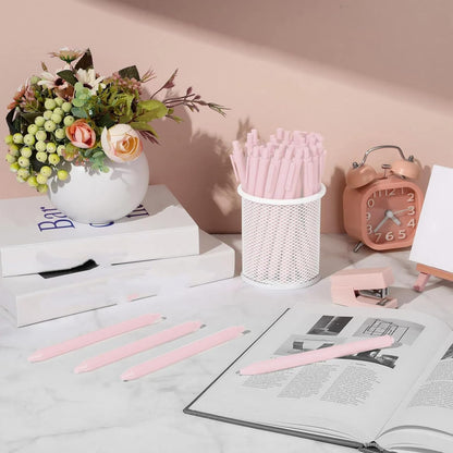 50 Pcs Cute Pens Retractable 1.0mm, Pale Pink Black Ink