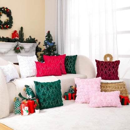 Christmas Pink Throw Pillow Covers 18x18 Set of 2 Embroidered Decorative Xmas Cushion Cases Holiday Soft Home Decor for Bedroom Sofa Chair Porch Winter