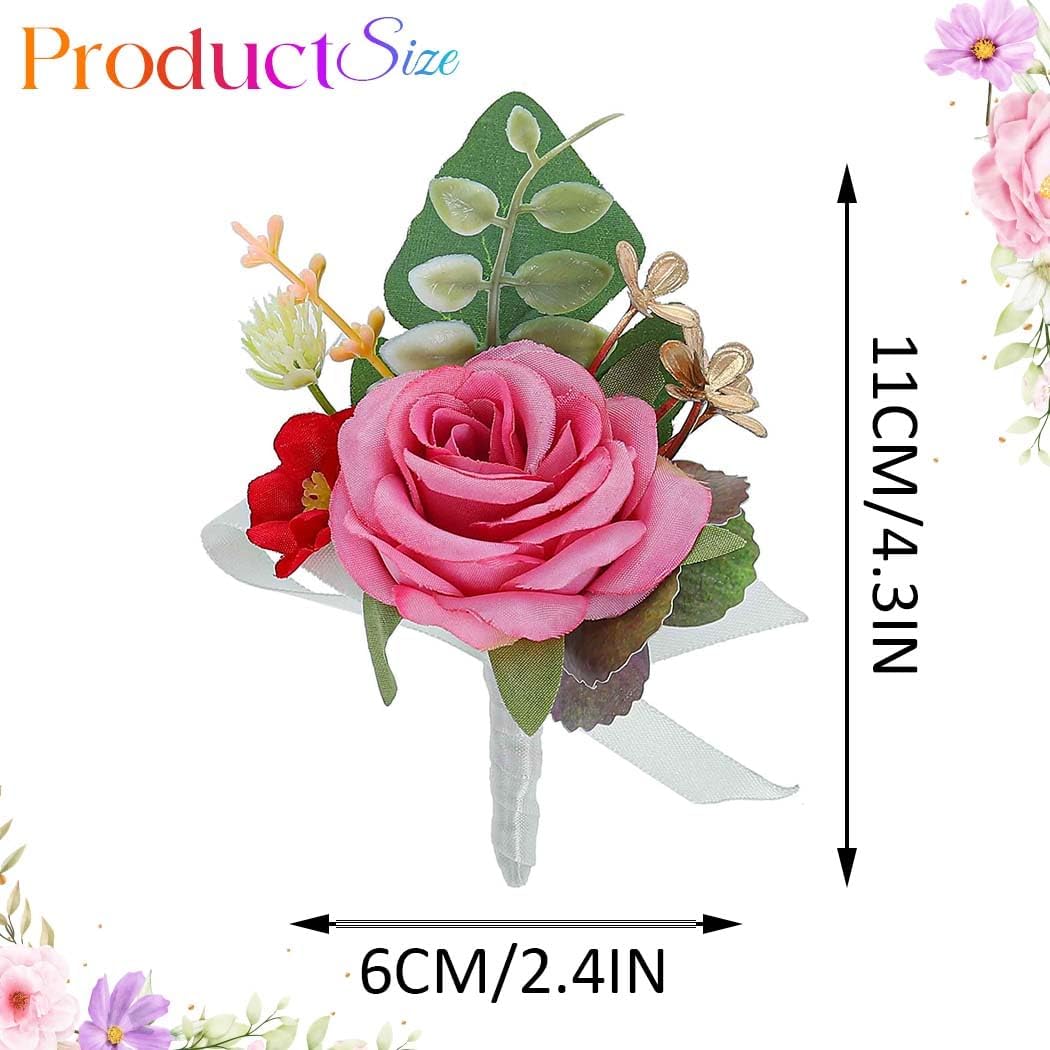 Bride Wedding Flower Boutonniere Red Rose Groom Buttonholes Prom Suit Decoration for Men and Groomsmans (Pink)