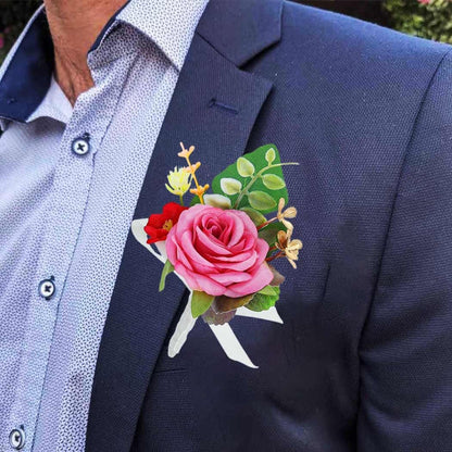 Bride Wedding Flower Boutonniere Red Rose Groom Buttonholes Prom Suit Decoration for Men and Groomsmans (Pink)