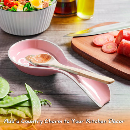 Ceramic Spoon Rest for Stove Top, Large Spoon Holder, Spoon Rest for Kitchen Counter, Utensil Rest for Ladles, Spatula, Tong, Pink Kitchen Decor and Accessories