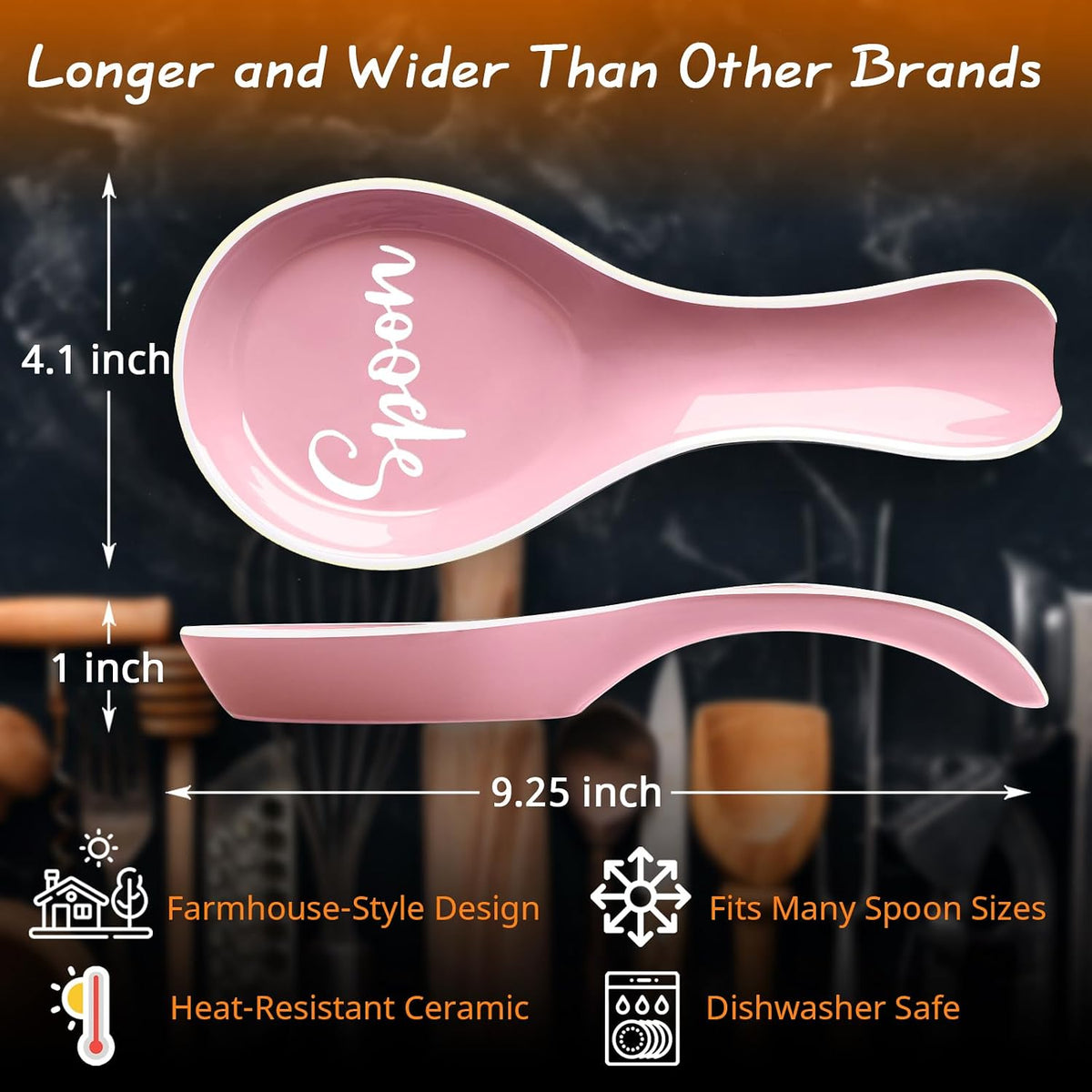 Ceramic Spoon Rest for Stove Top, Large Spoon Holder, Spoon Rest for Kitchen Counter, Utensil Rest for Ladles, Spatula, Tong, Pink Kitchen Decor and Accessories