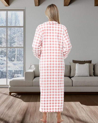 Women's Long Sleeve Plush Fleece Zip Up Robe, Zipper Bathrobe