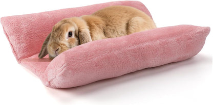 15.7" x 14" Soft Bunny Bed - Rabbit Bed, Warm Cuddle Cushion Plush Mat for Guinea Pig, Ferret, Small Animal - Pink