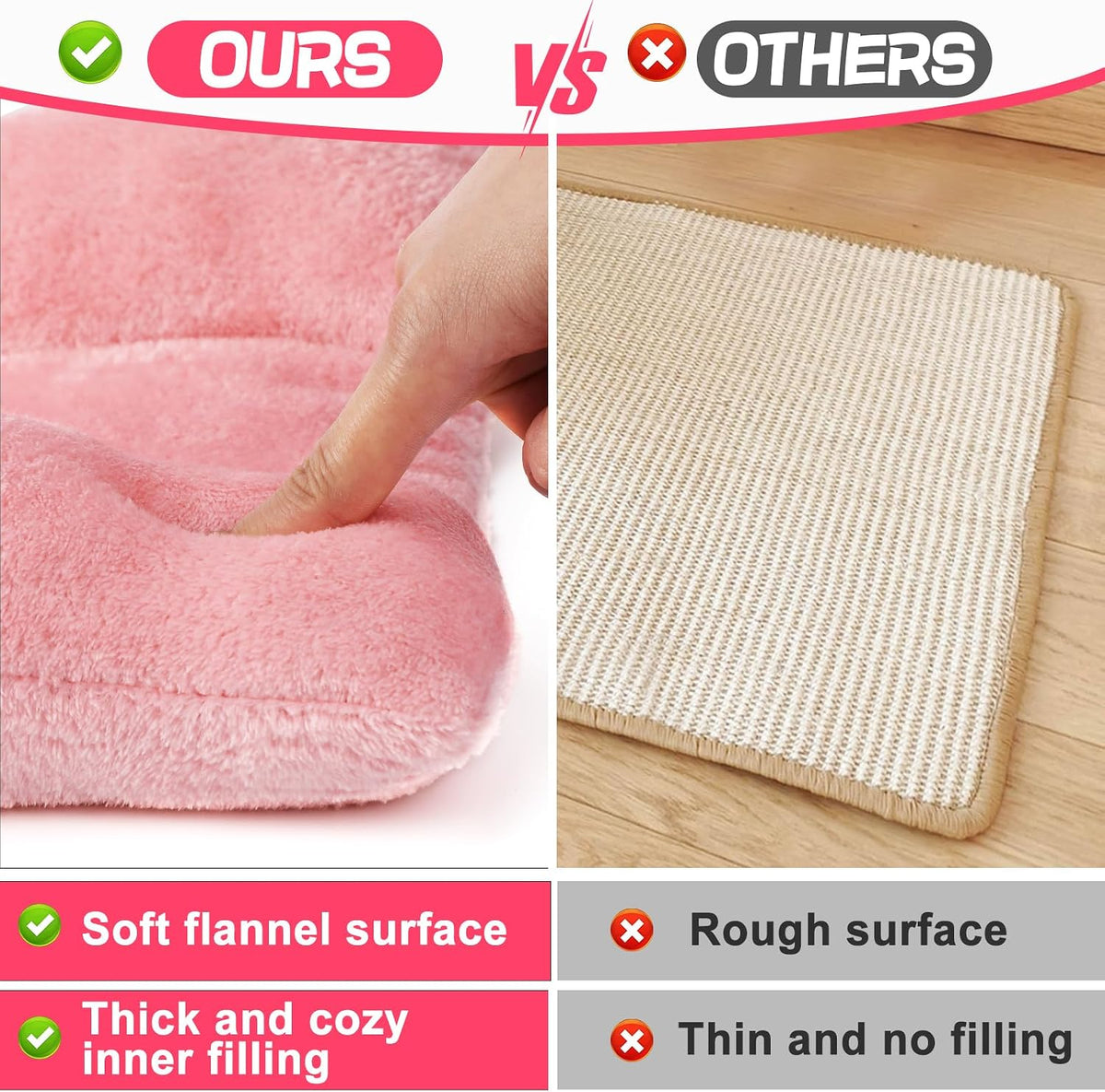 15.7" x 14" Soft Bunny Bed - Rabbit Bed, Warm Cuddle Cushion Plush Mat for Guinea Pig, Ferret, Small Animal - Pink