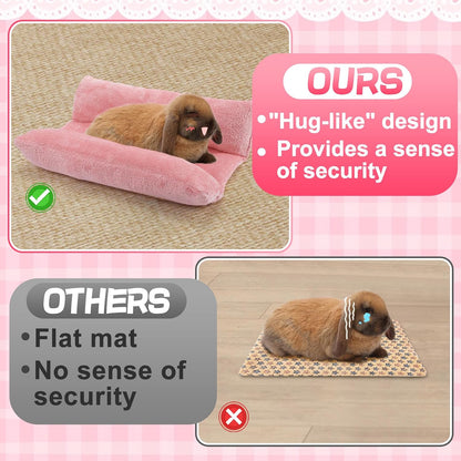 15.7" x 14" Soft Bunny Bed - Rabbit Bed, Warm Cuddle Cushion Plush Mat for Guinea Pig, Ferret, Small Animal - Pink