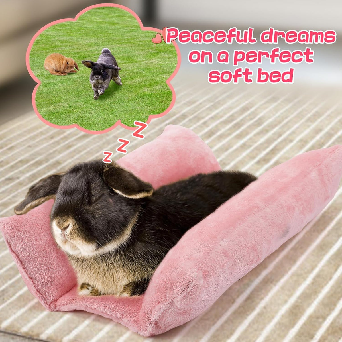 15.7" x 14" Soft Bunny Bed - Rabbit Bed, Warm Cuddle Cushion Plush Mat for Guinea Pig, Ferret, Small Animal - Pink