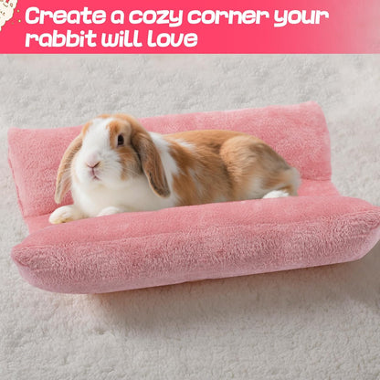 15.7" x 14" Soft Bunny Bed - Rabbit Bed, Warm Cuddle Cushion Plush Mat for Guinea Pig, Ferret, Small Animal - Pink