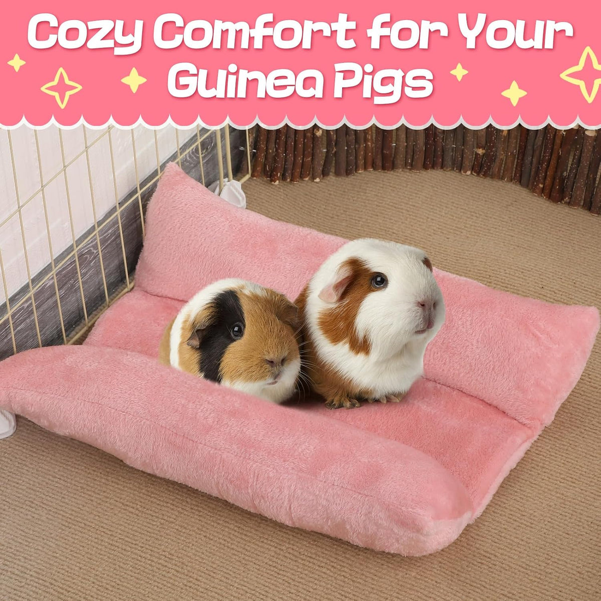 15.7" x 14" Soft Bunny Bed - Rabbit Bed, Warm Cuddle Cushion Plush Mat for Guinea Pig, Ferret, Small Animal - Pink