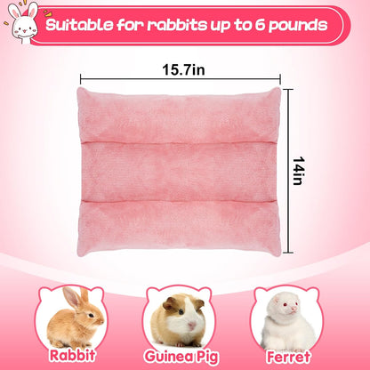 15.7" x 14" Soft Bunny Bed - Rabbit Bed, Warm Cuddle Cushion Plush Mat for Guinea Pig, Ferret, Small Animal - Pink