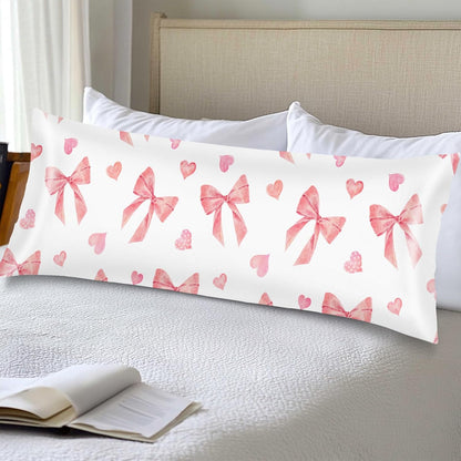 Pink Ribbon Bow Silk Satin Body Pillow Cover for Hair and Skin,Long Pillow Case Protector with Envelope Closure,Large Pillow Covers Decorative Bed Cushion Covers Cases for Sleep,20"x54",Peach