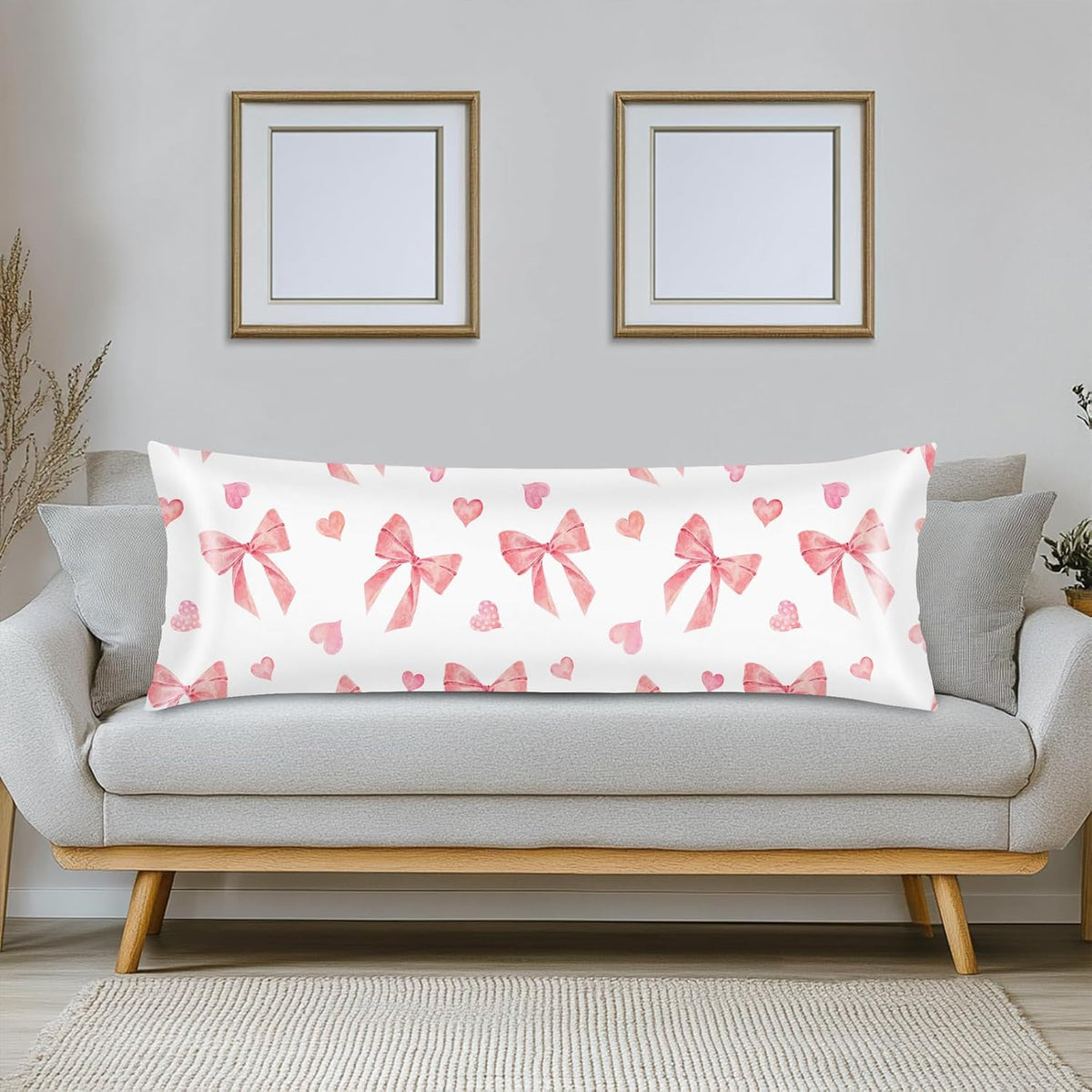 Pink Ribbon Bow Silk Satin Body Pillow Cover for Hair and Skin,Long Pillow Case Protector with Envelope Closure,Large Pillow Covers Decorative Bed Cushion Covers Cases for Sleep,20"x54",Peach