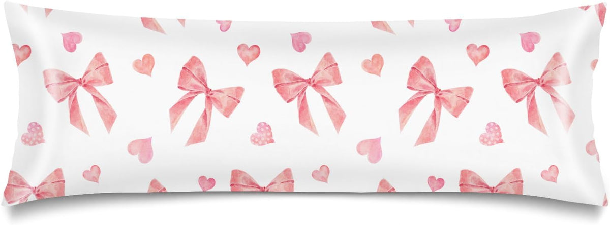 Pink Ribbon Bow Silk Satin Body Pillow Cover for Hair and Skin,Long Pillow Case Protector with Envelope Closure,Large Pillow Covers Decorative Bed Cushion Covers Cases for Sleep,20"x54",Peach