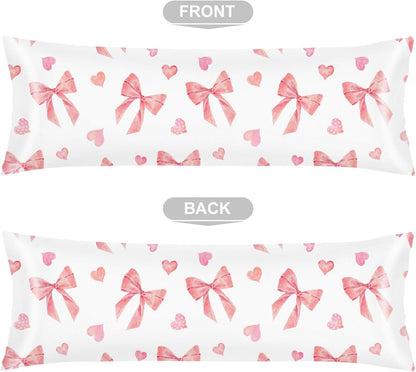 Pink Ribbon Bow Silk Satin Body Pillow Cover for Hair and Skin,Long Pillow Case Protector with Envelope Closure,Large Pillow Covers Decorative Bed Cushion Covers Cases for Sleep,20"x54",Peach