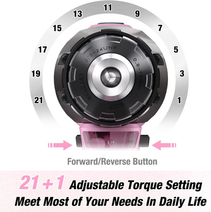 20V Cordless Drill Driver Set, Pink, 3/8" Keyless Chuck