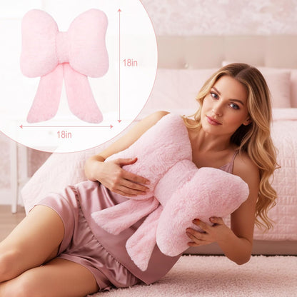 2 Pcs Pink Bow Pillow Faux Fur Pink Throw Pillows Soft Furry Coquette Decorative Cushion Cute Plush Bow Decor for Xmas Girls Home Room Bed Sofa Couch Car Gifts, 12 * 16 Inch