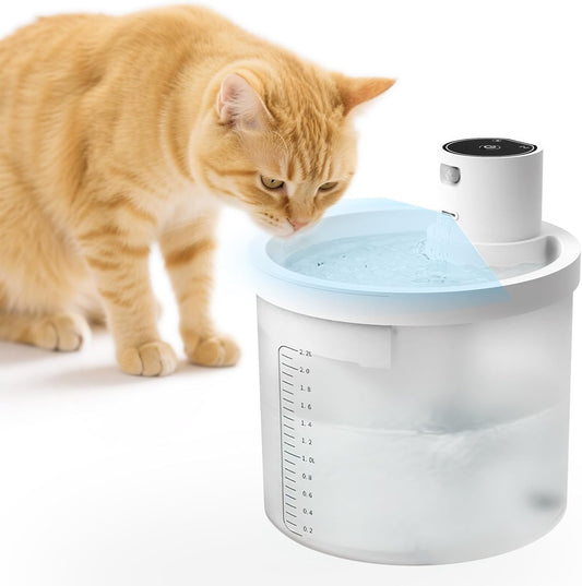 Cat Water Fountain Cordless, 4000mAh Battery Operated, 2.2 L/77 oz Cat Fountains for Drinking, Wireless Water Fountains for Cats Indoor, Pet Water Fountain with Sensor, Multi-Filtration