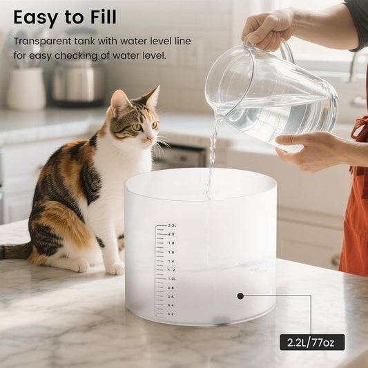 Cat Water Fountain Cordless, 4000mAh Battery Operated, 2.2 L/77 oz Cat Fountains for Drinking, Wireless Water Fountains for Cats Indoor, Pet Water Fountain with Sensor, Multi-Filtration
