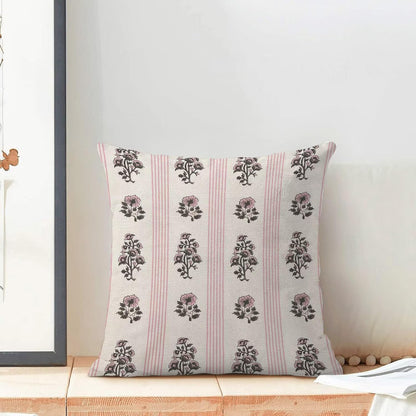 Stripe Floral Pillow Covers 18x18 Inch Set of 2, Block Print Pink Stripe Outdoor Decorative Pink Floral Striped Throw Pillows Neutral Couch Cushion Case for Chair Sofa Bedroom Living Room Decor