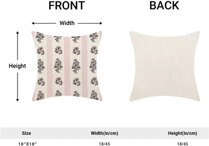 Stripe Floral Pillow Covers 18x18 Inch Set of 2, Block Print Pink Stripe Outdoor Decorative Pink Floral Striped Throw Pillows Neutral Couch Cushion Case for Chair Sofa Bedroom Living Room Decor