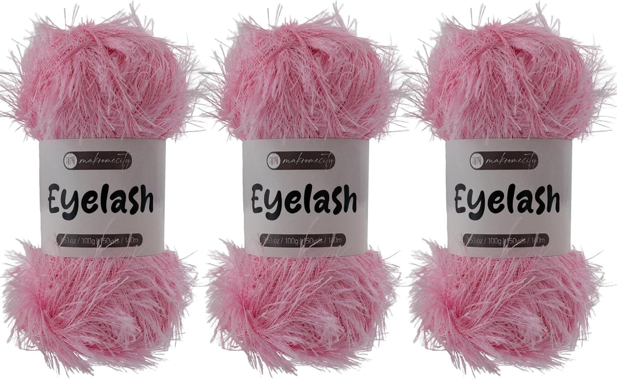 Eyelash Yarn – Fuzzy Fun Fur Yarn, 3.53 Oz (100g) 150 yd (140m), Weight 3 Light, Premium Polyester Novelty Feather Yarn for Scarves, Amigurumi, Plush Toys & Craft (Pink, 3 Skeins)