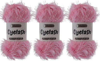 Eyelash Yarn – Fuzzy Fun Fur Yarn, 3.53 Oz (100g) 150 yd (140m), Weight 3 Light, Premium Polyester Novelty Feather Yarn for Scarves, Amigurumi, Plush Toys & Craft (Pink, 3 Skeins)