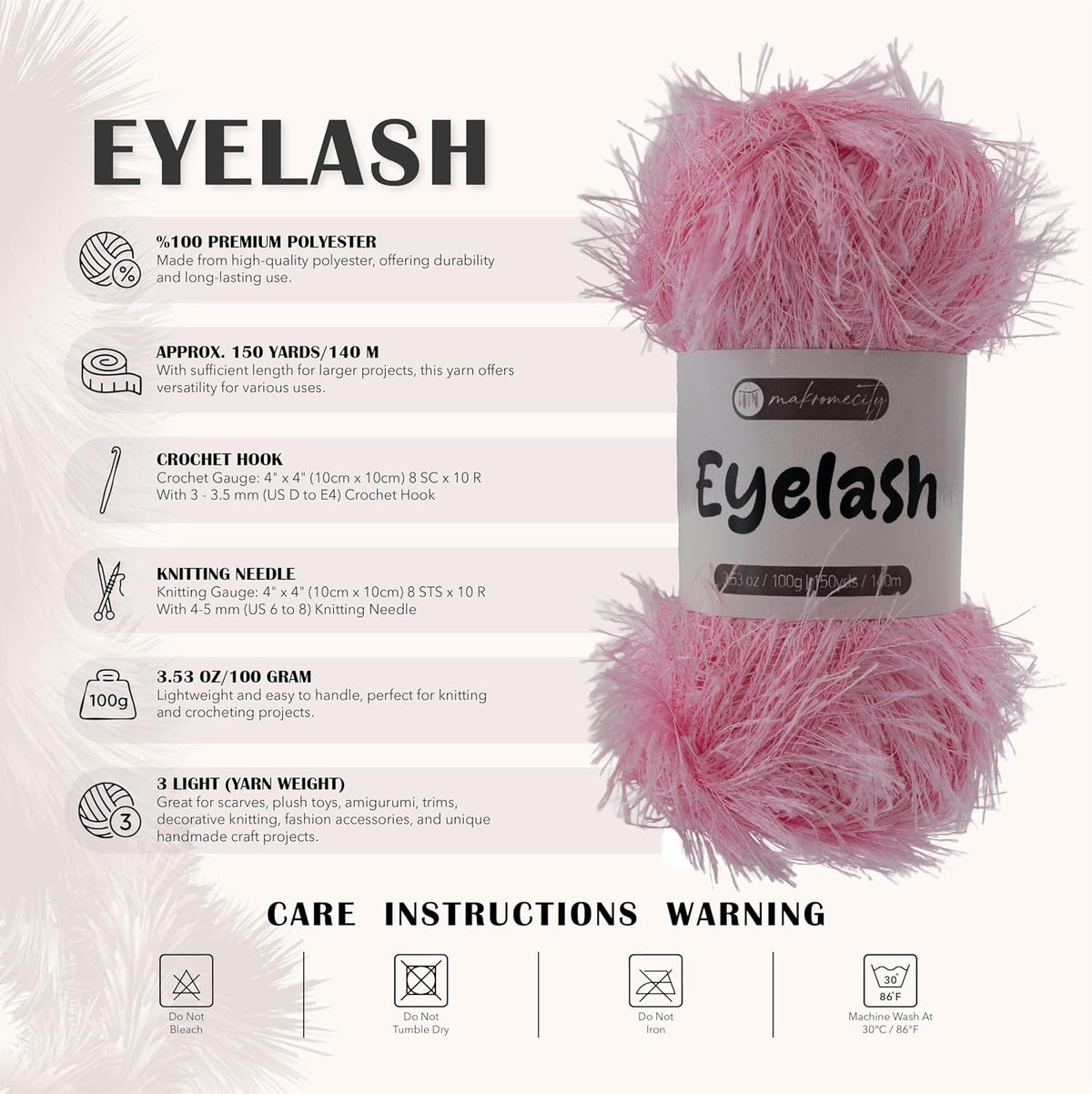 Eyelash Yarn – Fuzzy Fun Fur Yarn, 3.53 Oz (100g) 150 yd (140m), Weight 3 Light, Premium Polyester Novelty Feather Yarn for Scarves, Amigurumi, Plush Toys & Craft (Pink, 3 Skeins)