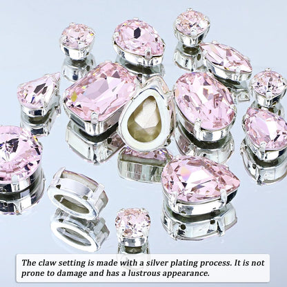Sew On Rhinestones with Silver Claw, Mixed Shapes 82pcs Rhinestone