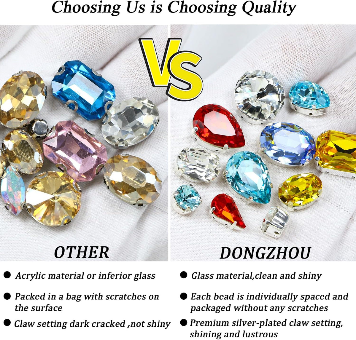 Sew On Rhinestones with Silver Claw, Mixed Shapes 82pcs Rhinestone