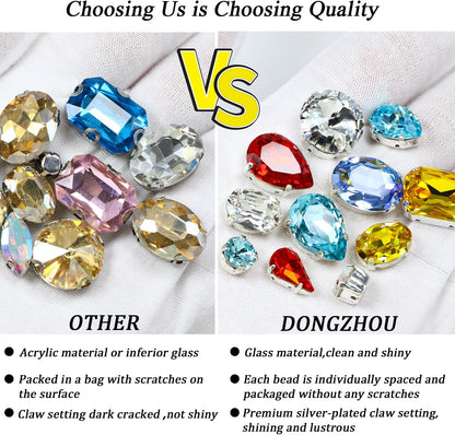 Sew On Rhinestones with Silver Claw, Mixed Shapes 82pcs Rhinestone