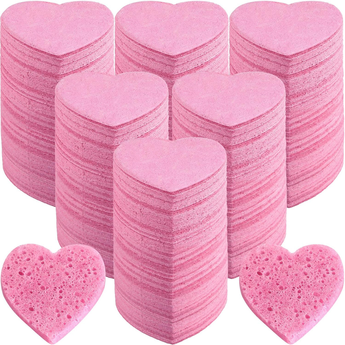 300 Count Compressed Facial Sponges Heart Shape Face Sponges for Cleansing Natural Facial Exfoliating Pads for Estheticians(Pink)