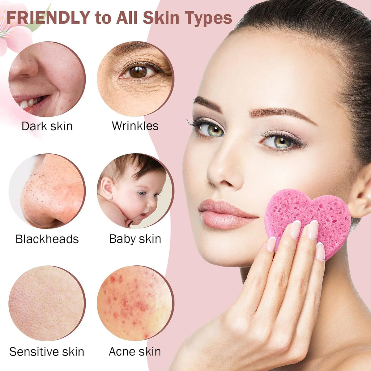 300 Count Compressed Facial Sponges Heart Shape Face Sponges for Cleansing Natural Facial Exfoliating Pads for Estheticians(Pink)