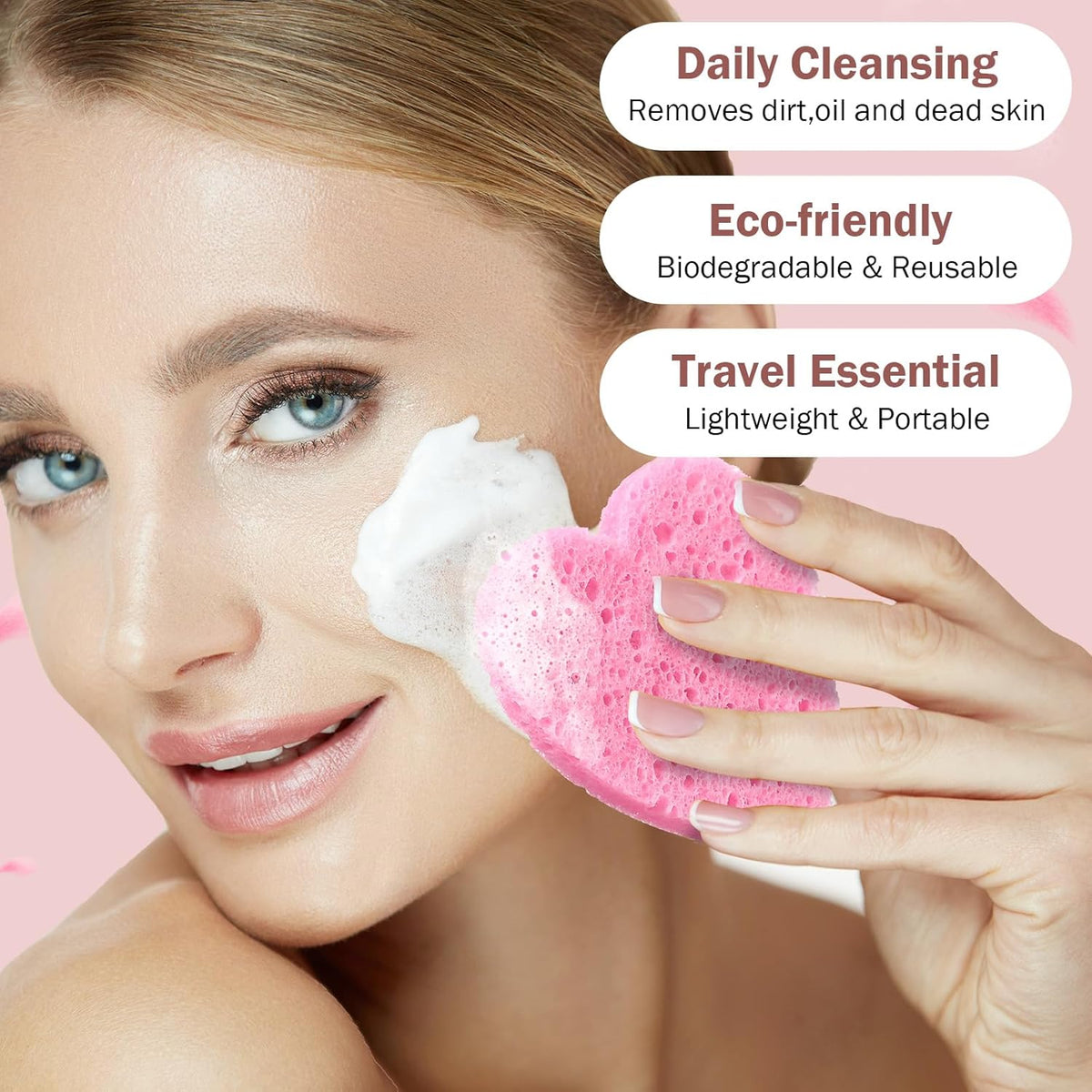 300 Count Compressed Facial Sponges Heart Shape Face Sponges for Cleansing Natural Facial Exfoliating Pads for Estheticians(Pink)