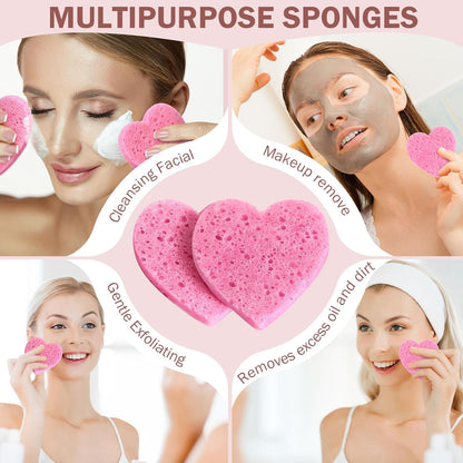 300 Count Compressed Facial Sponges Heart Shape Face Sponges for Cleansing Natural Facial Exfoliating Pads for Estheticians(Pink)