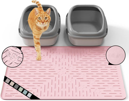 Cat Litter Mat Trapping Mat Premium Silicone 31.5x23.6 Pink, Waterproof and BPA Free Kitty Litter Box Mat, Easy Clean and Keeps The Floor Tidy