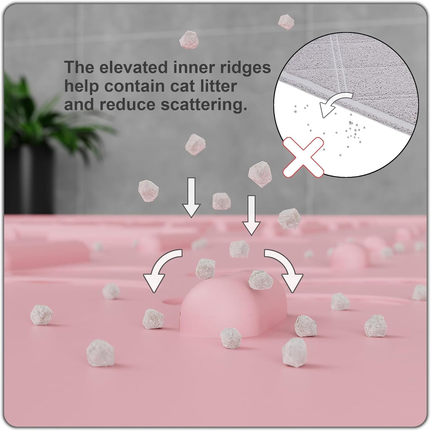 Cat Litter Mat Trapping Mat Premium Silicone 31.5x23.6 Pink, Waterproof and BPA Free Kitty Litter Box Mat, Easy Clean and Keeps The Floor Tidy