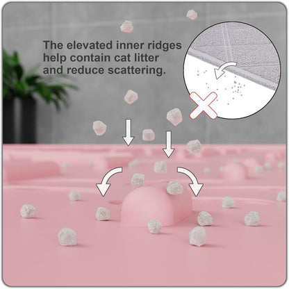 Cat Litter Mat Trapping Mat Premium Silicone 31.5x23.6 Pink, Waterproof and BPA Free Kitty Litter Box Mat, Easy Clean and Keeps The Floor Tidy