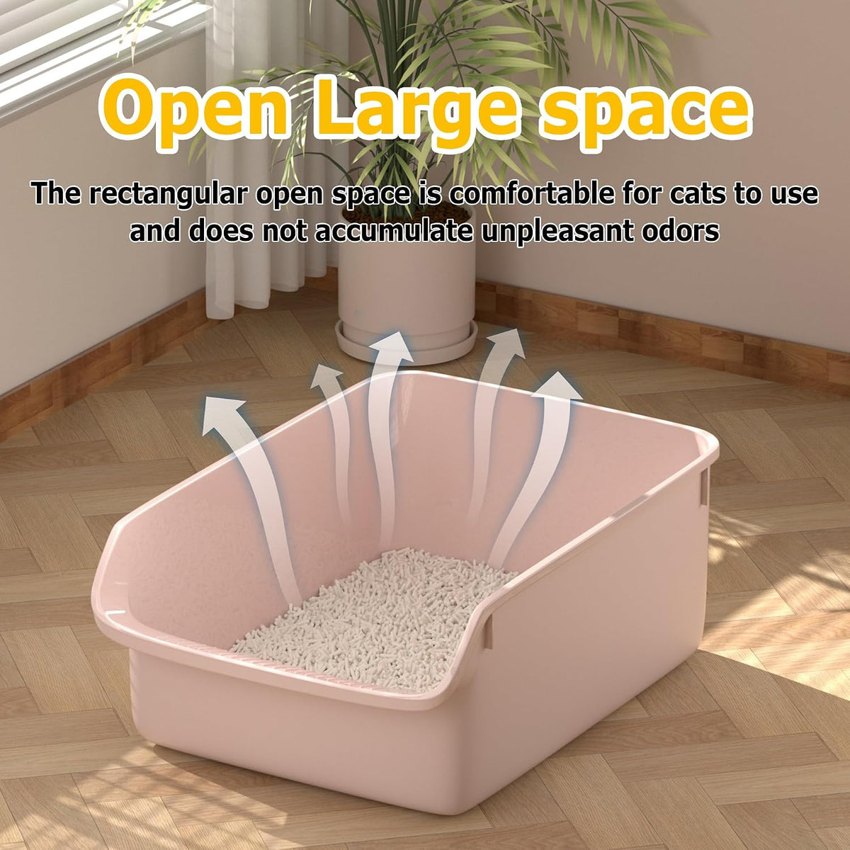 Large Cat Litter Box with High Side Cat Litter Pan Boxes for Indoor Cats Kitty Litter Box with Low Entry Open Top Entrance,Anti-Splashing (Pink)