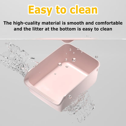 Large Cat Litter Box with High Side Cat Litter Pan Boxes for Indoor Cats Kitty Litter Box with Low Entry Open Top Entrance,Anti-Splashing (Pink)