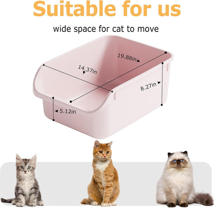 Large Cat Litter Box with High Side Cat Litter Pan Boxes for Indoor Cats Kitty Litter Box with Low Entry Open Top Entrance,Anti-Splashing (Pink)