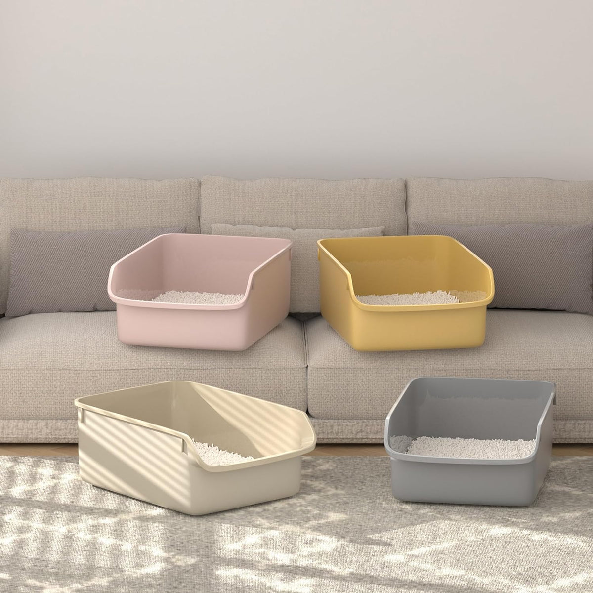 Large Cat Litter Box with High Side Cat Litter Pan Boxes for Indoor Cats Kitty Litter Box with Low Entry Open Top Entrance,Anti-Splashing (Pink)