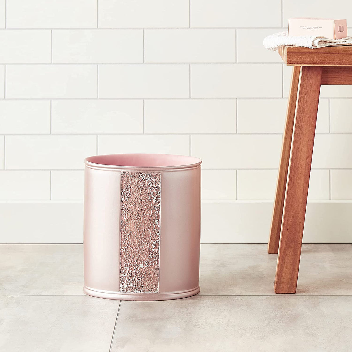 Sinatra Waste Basket Decorative Beautiful Designs Bathroom Bedroom Living Room Decor, Blush