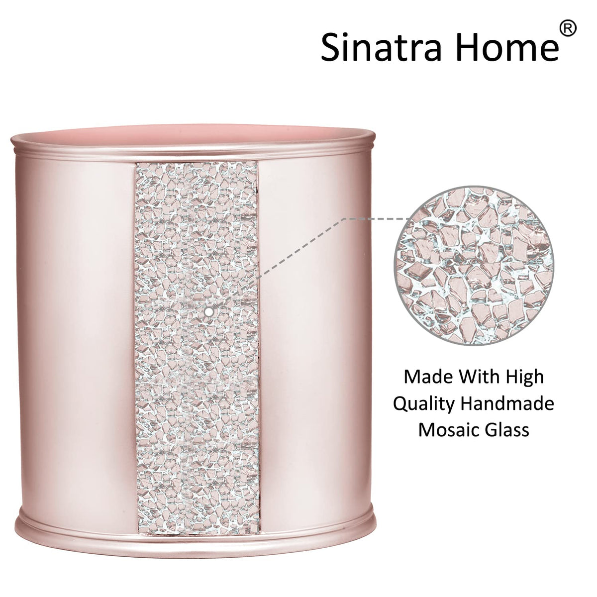 Sinatra Waste Basket Decorative Beautiful Designs Bathroom Bedroom Living Room Decor, Blush