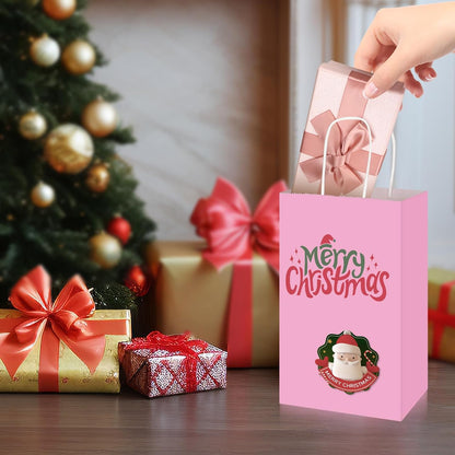 50 Pack 5.25x3.25x8.25 Inch Small Light Pink Kraft Paper Bags with Handles Bulk, Gift Wrap Bags for Favors Grocery Retail Party Birthday Shopping Business Goody Craft Merchandise Take Out Sacks
