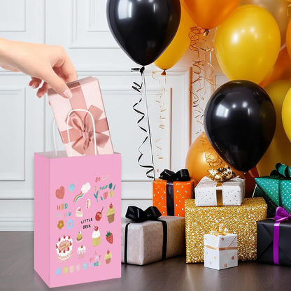 50 Pack 5.25x3.25x8.25 Inch Small Light Pink Kraft Paper Bags with Handles Bulk, Gift Wrap Bags for Favors Grocery Retail Party Birthday Shopping Business Goody Craft Merchandise Take Out Sacks