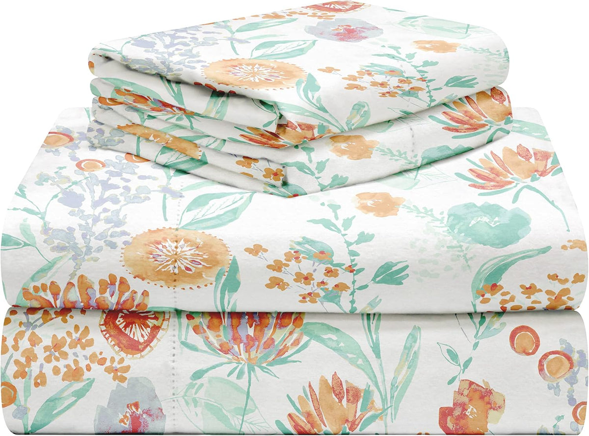 Celeste Home 190 GSM Twin, Peach Blossom Sheet Set- Warm & Cozy - 100% Cotton Flannel Pre-Shrunk - Extra Soft - Deep Pockets - Easy Fit - Elastic All Around - Comfy - Double Brushed