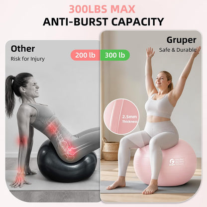 Exercise Ball, Extra Thick Yoga Ball for Working Out, Yoga & Pregnancy, 4 Sizes Anti-Burst Balance Ball with Foot Pump for Pilates, Physical Therapy & Fitness