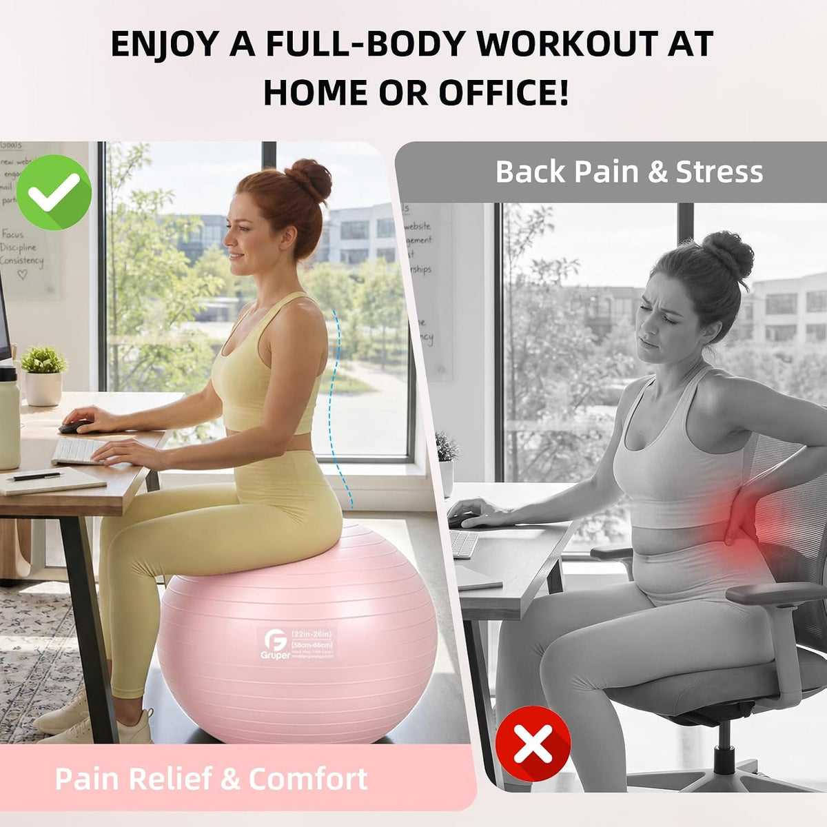 Exercise Ball, Extra Thick Yoga Ball for Working Out, Yoga & Pregnancy, 4 Sizes Anti-Burst Balance Ball with Foot Pump for Pilates, Physical Therapy & Fitness